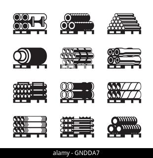 Metall-, Kunststoff- und Kautschuk-Rohre in Paletten - Vektor-illustration Stock Vektor