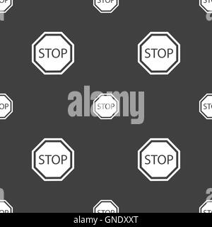 Ikone Stoppschild. Nahtlose Muster auf einem grauen Hintergrund. Vektor Stock Vektor