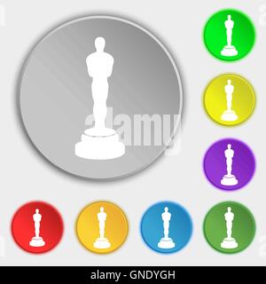 Oscar-Statuette Symbol Zeichen. Symbol auf acht flache Schaltflächen. Vektor Stock Vektor