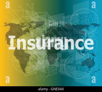 Das Wort Versicherung auf digitalen Bildschirm, Business-Konzept-Vektor-illustration Stock Vektor