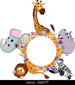 Lustige Tier Comic mit leere Zeichen Blumengarten Stock Vektor