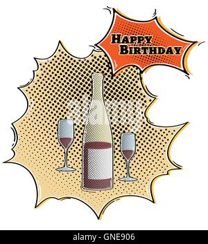 Comic-Flasche und Gläser Stock Vektor