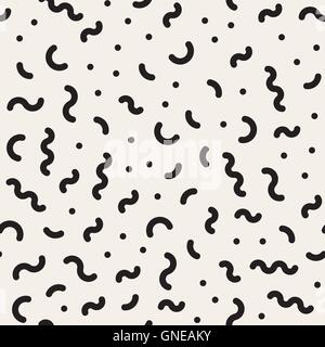 Nahtlose schwarz-weiß durcheinander geometrischen Linien Memphis Vektormuster Stock Vektor