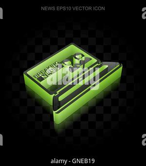 Nachrichten-Symbol: grüne 3d Breaking News auf Laptop Papier, transparente Schatten, Vektor EPS 10 gemacht. Stock Vektor