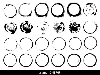 Satz von Grunge Kreis Pinselstriche isoliert auf weißem Hintergrund. Vektor-Illustration. Stock Vektor