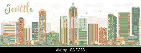 Abstrakt Seattle City Skyline mit Farbe Gebäuden. Vektor-Illustration. Geschäftsreisen und Tourismus-Konzept Stock Vektor