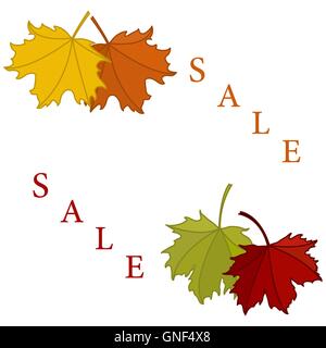 Herbst Sale Karte mit hellen Ahorn Blätter auf weißem Hintergrund. Vektor-Illustration. Stock Vektor