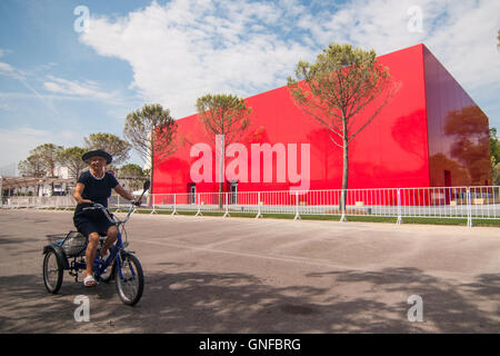 Venedig, Italien. 30. August 2016. Ein Besucher geht vor einem der Paläste der 73. Filmfestspiele von Venedig. Bildnachweis: Simone Padovani / Erwachen / Alamy Live News Stockfoto