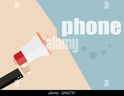 Telefon. Megaphon-Symbol. Flaches Design Vektorgrafik Geschäft. Digitales Marketing. Business-Mann mit Megaphon für Website ein Stock Vektor