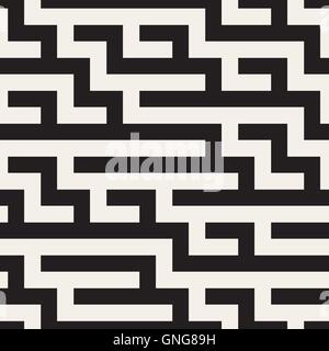 Nahtlose schwarz-weiß geometrischen Labyrinth Linien Vektormuster Stock Vektor