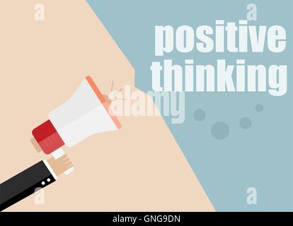 positives Denken. Megaphon-Symbol. Flaches Design Vektorgrafik Geschäft. Digitales Marketing. Business-Mann mit Megaphon f Stock Vektor