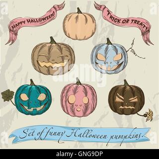 Sechs isolierten Halloween Kürbisse setzen. Stock Vektor