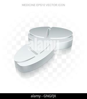 Medizin-Symbol: flache metallische 3d Pillen, transparente Schatten, EPS 10 Vektor. Stock Vektor