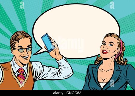 Männliche und weibliche Handy-Dialog Stock Vektor