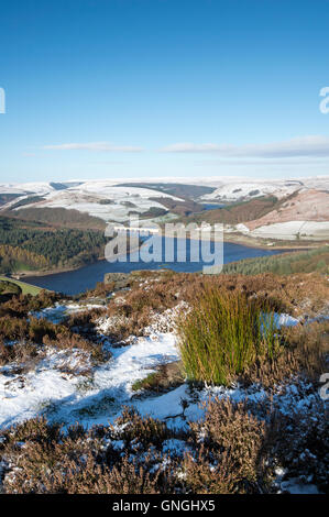 Winter am Bamford Rand mit Blick auf Ladybower Vorratsbehälter, Derbyshire Stockfoto