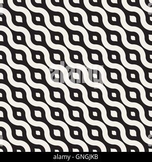 Vektor nahtlose schwarz-weiß Diagonalen Wellenlinien geometrisches Muster Stock Vektor