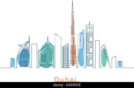 Dubai Stadt mit Wolkenkratzern und Wahrzeichen Vektor-illustration Stock Vektor