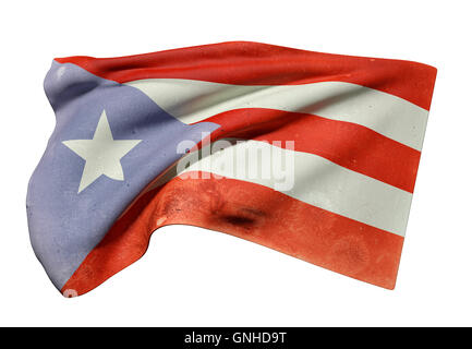 3D-Rendering ein alt und schmutzig Commonwealth of Puerto Rico Fahnenschwingen auf weißem Hintergrund Stockfoto