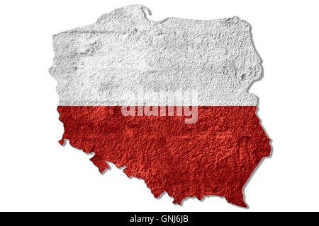 Karte von Polen oder polnische Grenze Umriss auf grobe Textur Stockfoto