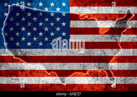Karte der Vereinigten Staaten oder den USA Flagge auf grobe Textur Stockfoto