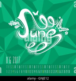 Kalender für das Jahr 2017 mit handgezeichneten Schriftzug Stock Vektor