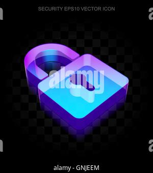 Security-Symbol: 3d Neon leuchtende geschlossen Schloss aus Glas, EPS 10 Vektor. Stock Vektor