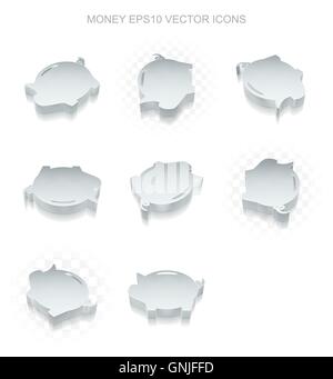 Banking-Icons Set: verschiedene Ansichten der metallischen Spardose, transparente Schatten, EPS 10 Vektor. Stock Vektor