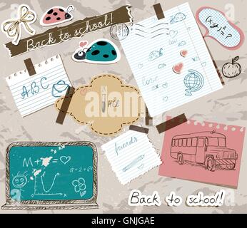 Scrapbooking mit Elementen der Schule festgelegt. Stock Vektor