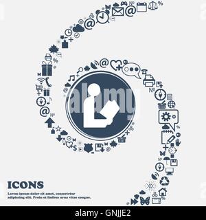 Lesen Sie ein Buch-Symbol-Zeichen in der Mitte. Um die vielen schönen Symbole in einer Spirale gewickelt. Können Sie jeweils separat für Ihre Stock Vektor