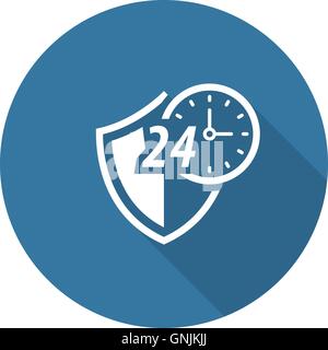 24-Stunden-Symbol geschützt. Flaches Design. Stock Vektor