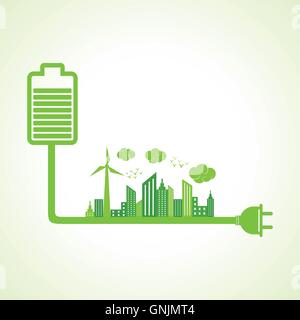 Eco-City-Konzept mit Batterie Lager Vektor Stock Vektor