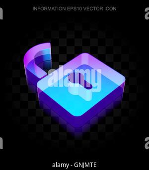 Daten-Symbol: 3d Neon leuchtende eröffnete Schloss aus Glas, 10 EPS-Vektor. Stock Vektor