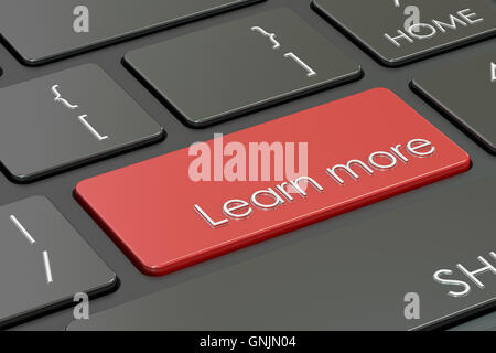 Erfahren Sie mehr-Taste, rote Taste auf der Tastatur. 3D-Rendering Stockfoto