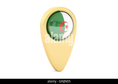 Kartenzeiger mit Flagge von Algerien, 3D-Rendering isolierten auf weißen Hintergrund Stockfoto