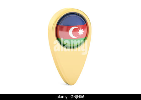 Kartenzeiger mit Flagge von Aserbaidschan, 3D-Rendering isolierten auf weißen Hintergrund Stockfoto