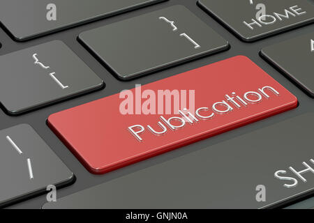 Publikation-Taste, rote Taste auf Tastatur. 3D-Rendering Stockfoto