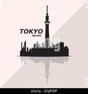 Isolierte Skyline von Tokyo auf einem farbigen Hintergrund Stock Vektor