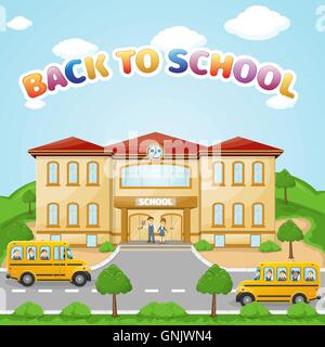 Abbildung des Schulgebäudes für Back to School-banner Stock Vektor