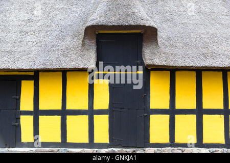 Reetgedeckten Fachwerk restaurierten Scheune in der Nähe von Faaborg auf Fünen, Dänemark Stockfoto