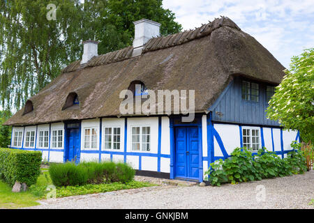 Malerisches Reetdachhaus zu Hause in Troense, Tasinge Insel vor Svendborg, der Süden Inselmeer, Dänemark Stockfoto