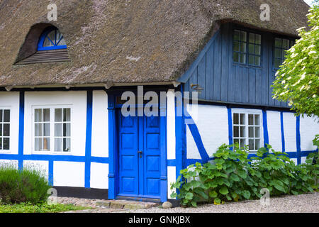 Malerisches Reetdachhaus zu Hause in Troense, Tasinge Insel vor Svendborg, der Süden Inselmeer, Dänemark Stockfoto