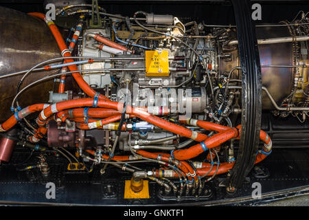 Motor für den Schwerlast-Ladung-Hubschrauber Sikorsky CH-53 Sea Stallion. Close-up. Stockfoto