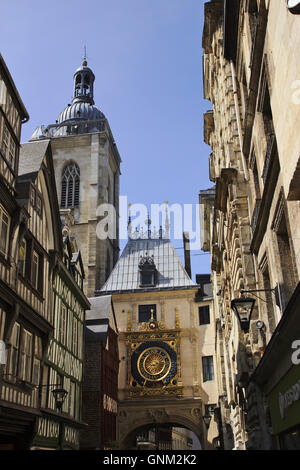 Groß-Clock (Gros Horloge) in Rouen, Frankreich Stockfoto