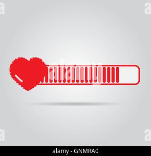 Isolierte Pixel-Health-Bar mit einer Herzform auf grauem Hintergrund Stock Vektor