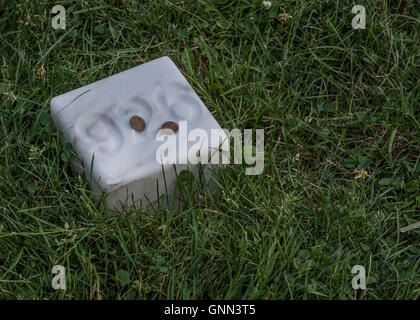 Ein paar Cent auf militärische Grab Marker in Rasen Stockfoto