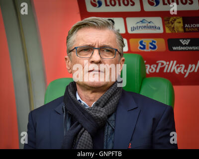 WROCLAW, Polen - 26. März 2016: Coach von Polen Adam Nawalka im internationalen Fußball Freundschaftsspiel Polen Vs Finnland Stockfoto