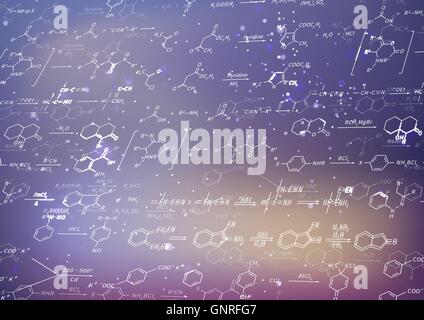 Recondite chemischer Gleichungen und Formeln auf lila Hintergrund jedoch unscharf Stock Vektor