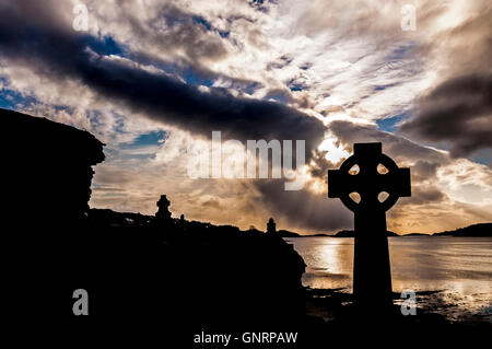 Keltisches Kreuz Grabstein, Friedhof der Abtei, Donegal Town, County Donegal, Irland Stockfoto