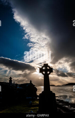 Keltisches Kreuz Grabstein, Friedhof der Abtei, Donegal Town, County Donegal, Irland Stockfoto