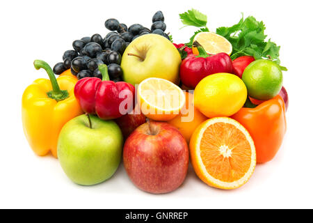 nützliche Satz von Obst und Gemüse auf einem weißen Hintergrund isoliert Stockfoto